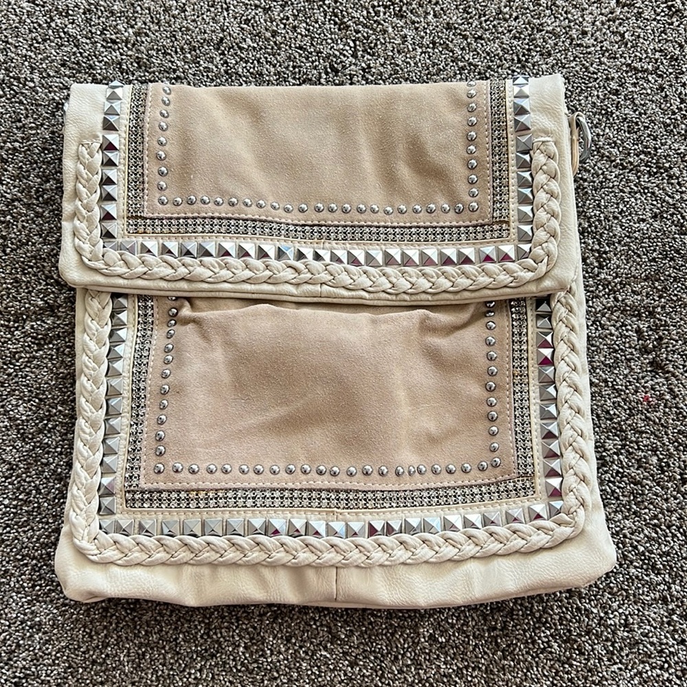 Cream crossbody purse with studs